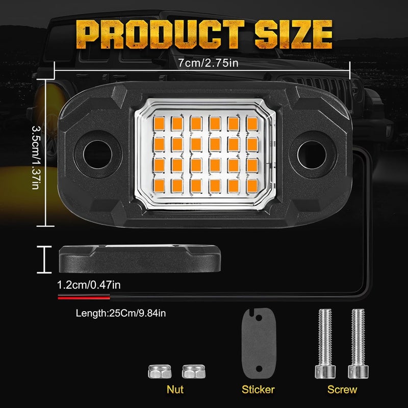 LY8 4 Pods Yellow LED Rock Light Waterproof Neon Trail Rig Lamp Underglow Lights for Car Truck Motorcycle Boat SUV ATV UTV (Yellow) - Image 2